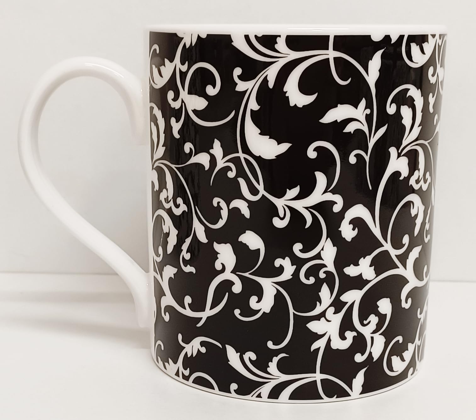 Weneckie czarne kubki zestaw 6 porcelany kostnej duże balmoralne 414 ml 400 ml kubki wirowe i liście ręcznie dekorowane w Wielkiej Brytanii