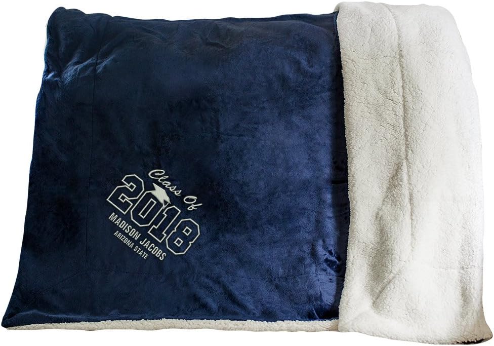 GiftsForYouNow Class of Personalized Graduation Sherpa Throw Blanket, 50"x60", Embroidered, Blue