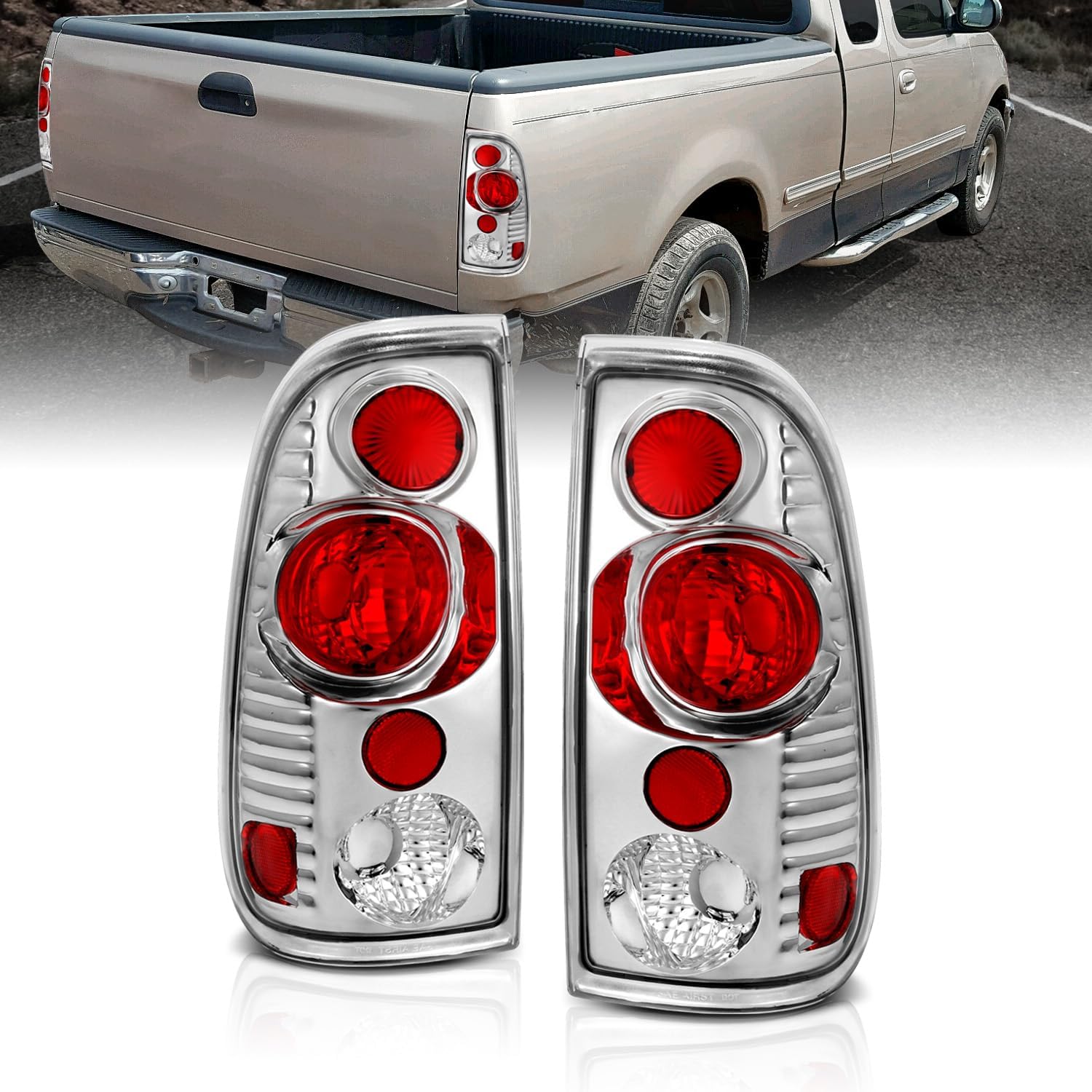 AmeriLite Chrome Euro Tail Lights for Ford F-Series - Passenger and Driver Side