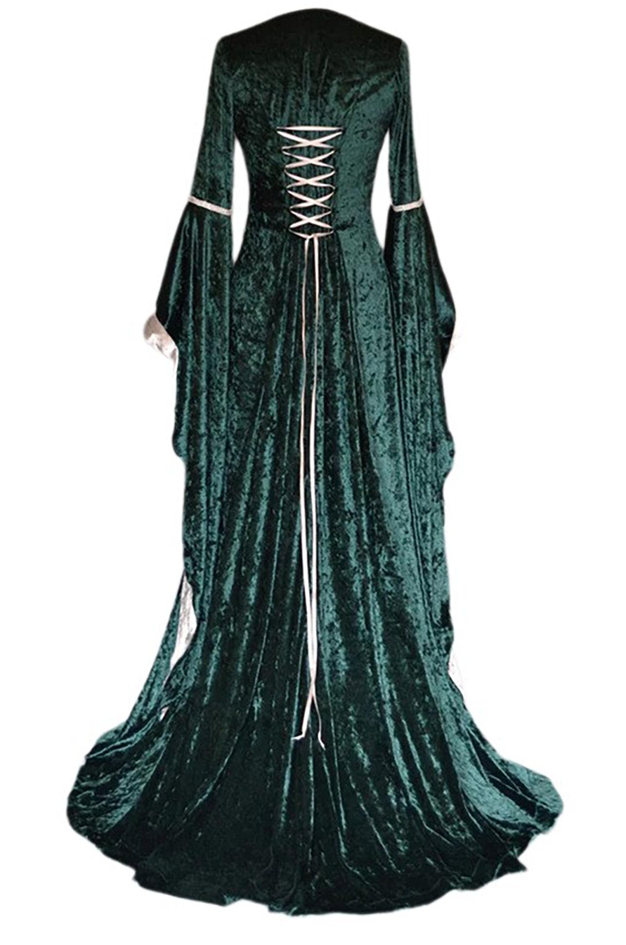 Abito retrò medievale da donna in velluto con maniche a tromba, stile medievale, regina vittoriana, rinascimentale, Halloween, carnevale, costume gotico