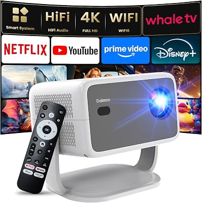 4K Proiettore [Auto Focus/Base Girevole a 360°] Proiettore con Wifi e Bluetooth 1080P Nativo Proiettori One-Click Use YouTube/D+, Smart Home Outdoor Proiettori