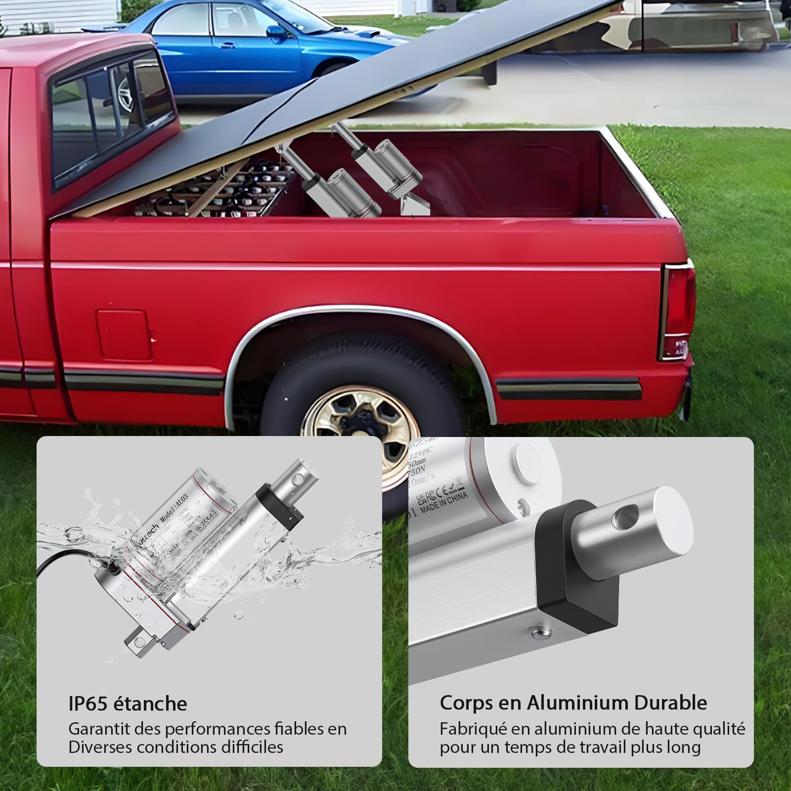 Justech Moteur Linéaire Actionneur Réglable Ouvre-porte 12V DC 750N 50mm Technologie Linéaire Moteur électrique Vérin Moteur à Courant Continu pour Voiture, Meubles, etc