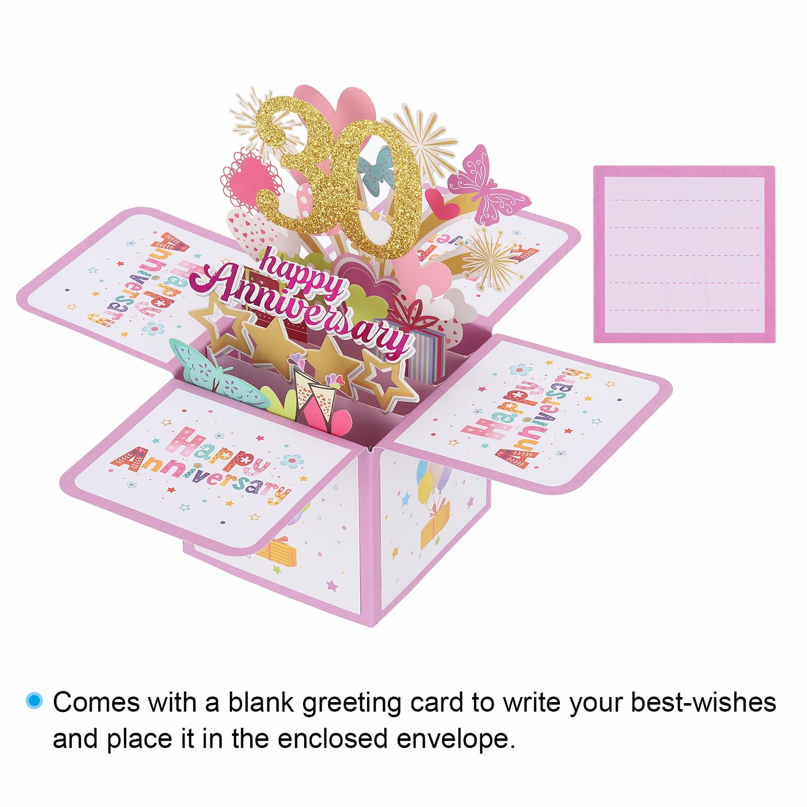 PATIKIL 30 Year Anniversary Card, Happy Anniversary Cards Wedding Anniversary Card for Wife Men Her Couple, Pink - Image 3
