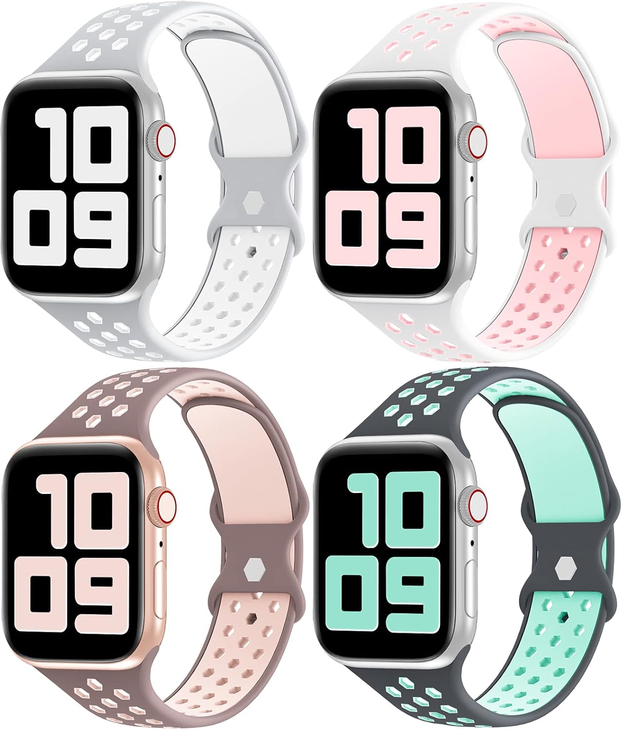 YAXIN 4 Pack Bands Compatible with Apple Watch Bands 44mm 42mm 40mm 38mm Women Men,Breathable Soft Silicone Sport Band Replacement Strap for iWatch Series SE/6/5/4/3/2/1