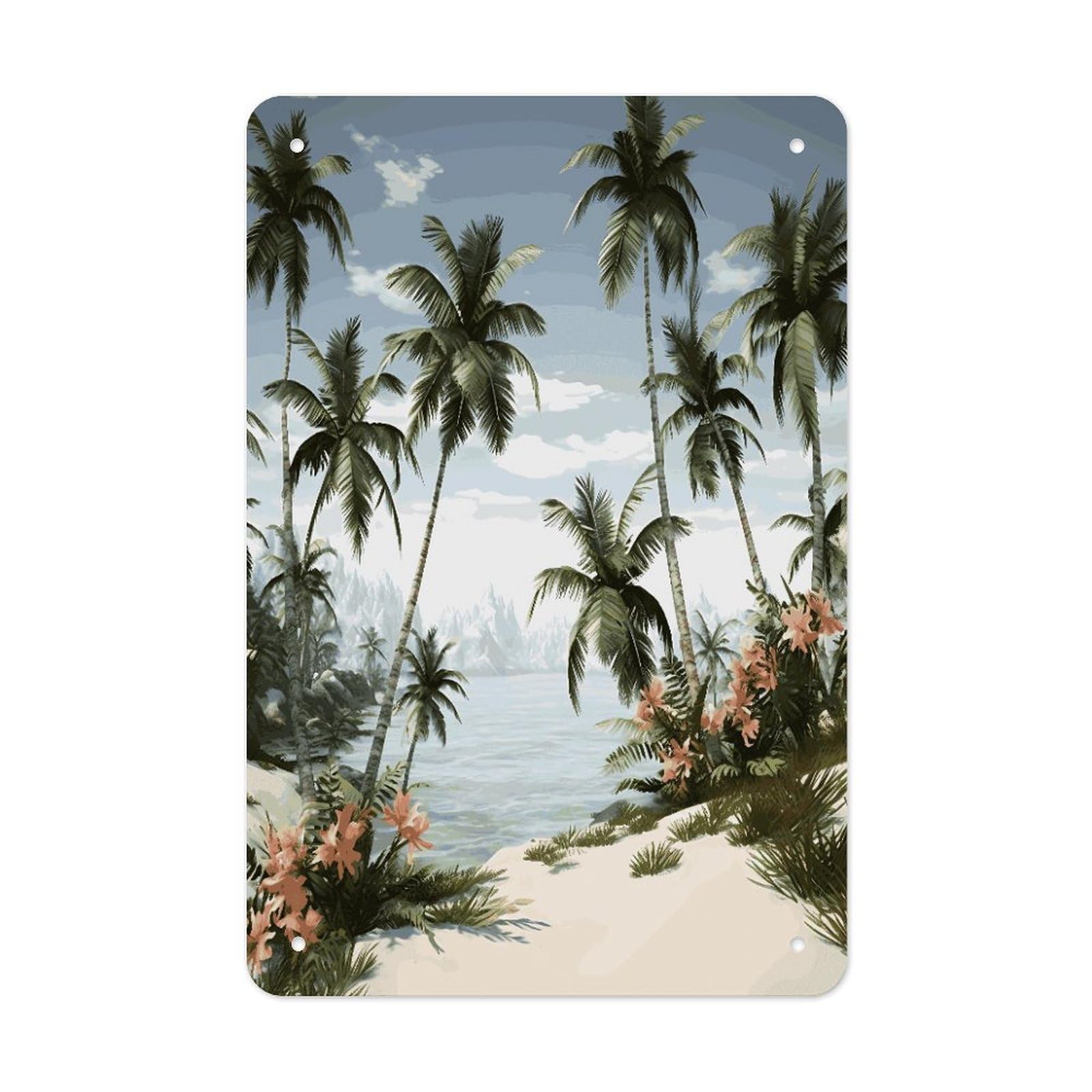 LDGSUPH Tropical Palm Trees Wall Art Prints Folded Edge Iron Sheet Painting with Holes for Wall Prints Decorative Picture Metal Signboard Decor Painting for Outdoor Indoor Wall Decor