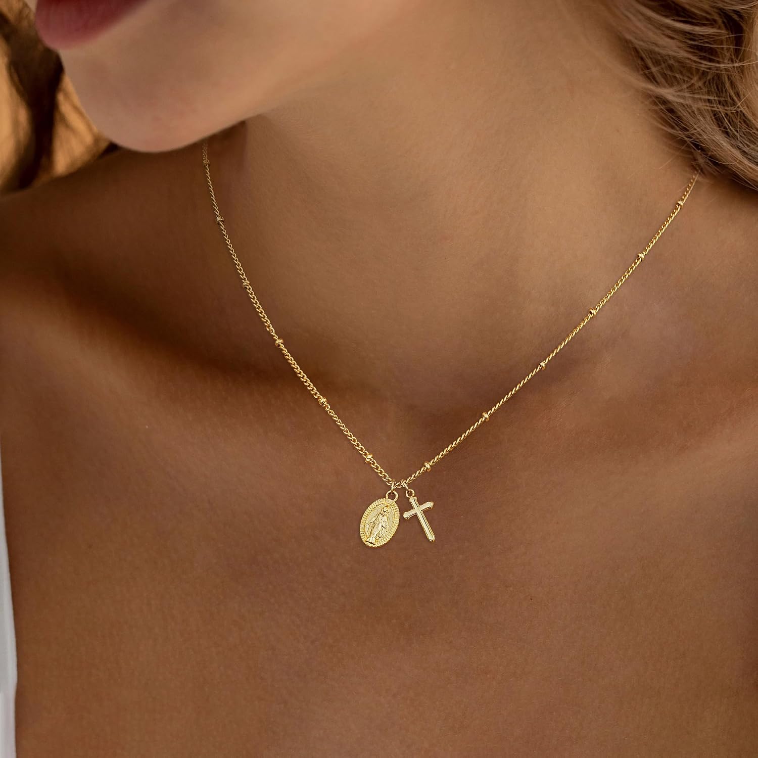 Catholic First Communion Confirmation Baptism Godmother Gifts — Virgin Mary Cross Necklace, Christian Jewelry for Girls and Women