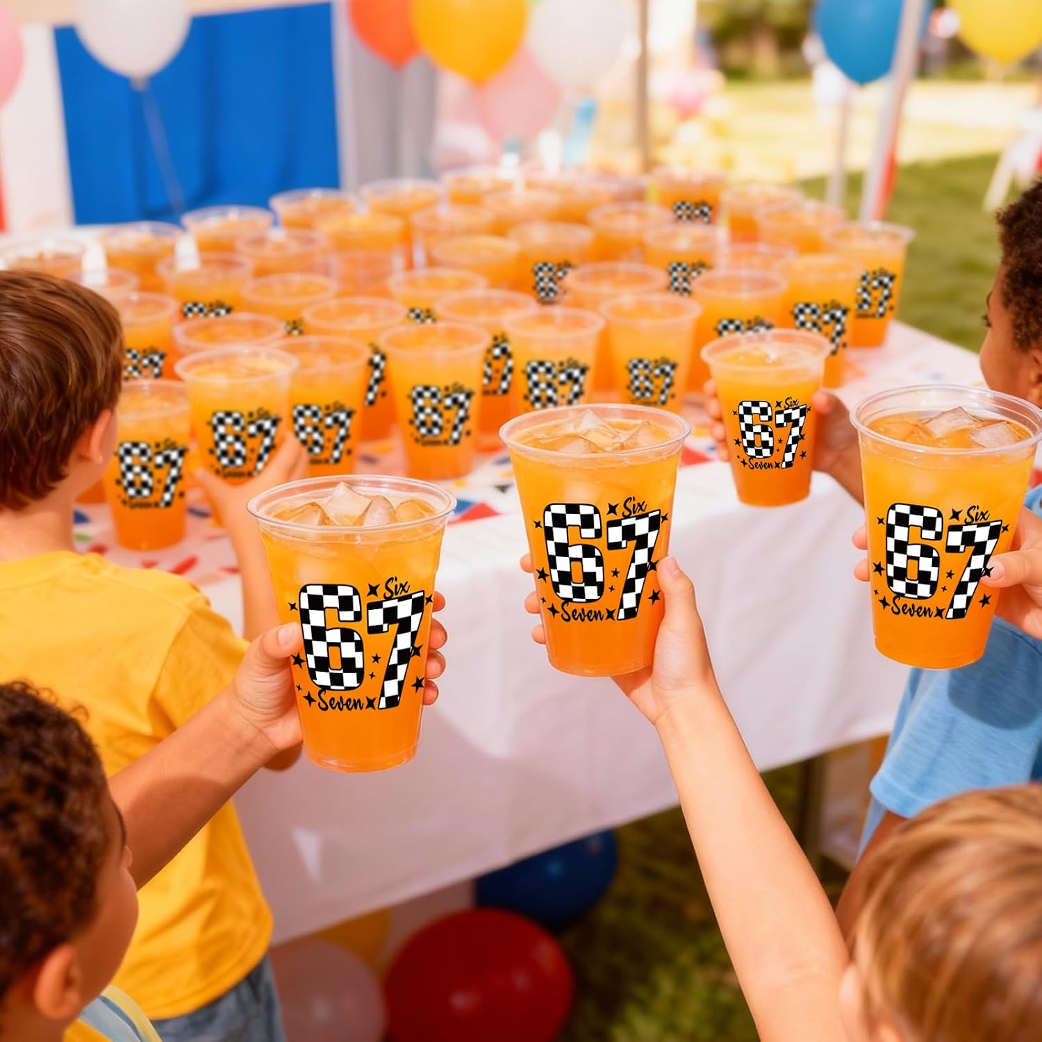 67 Checkered Funny Plastic Cups - 50pcs 12 oz Six Seven Themed Disposable Cups, Clear Party Cups for Events & Gatherings, Birthday Party Decorations, Celebrations