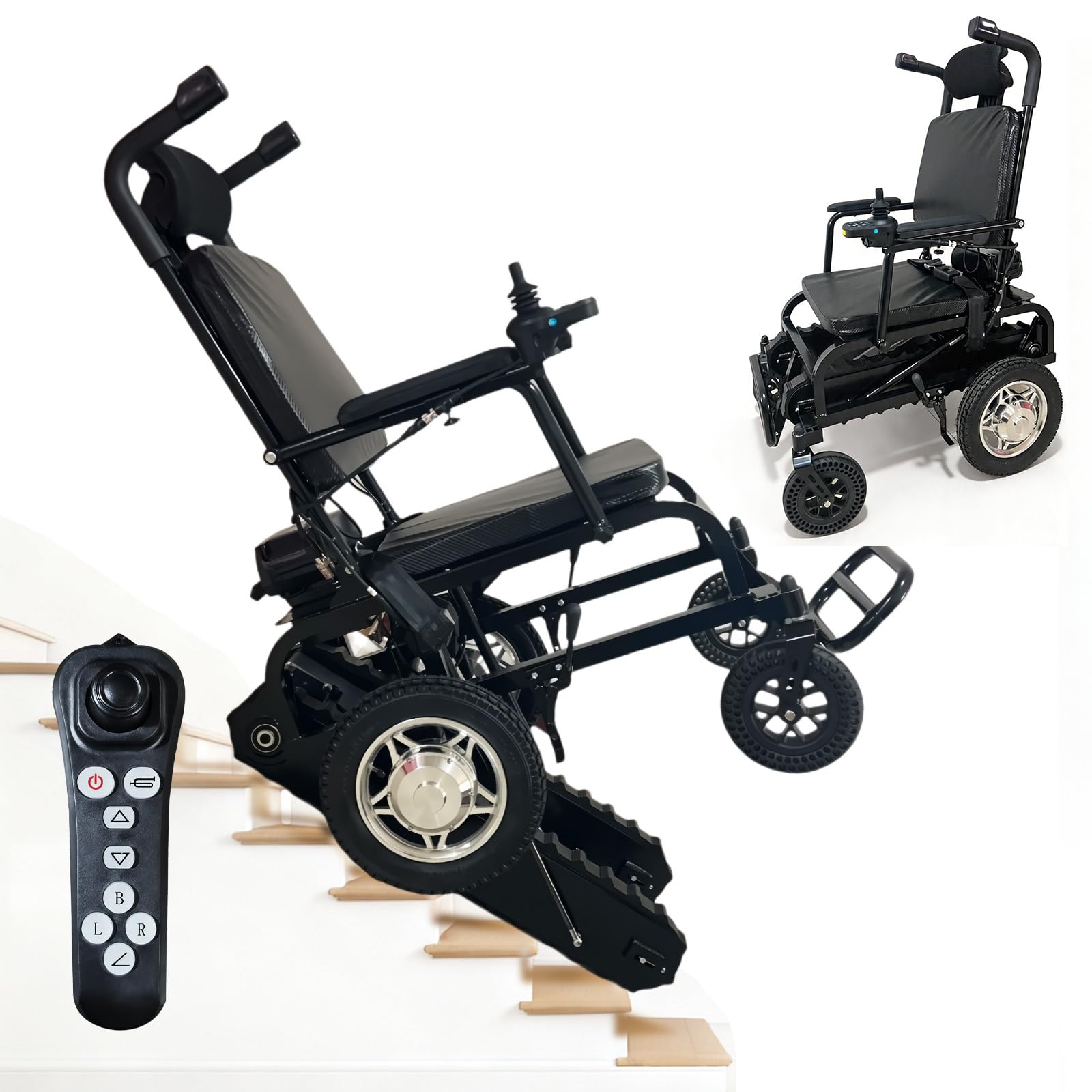 Silla de Ruedas Eléctrica Plegable para Subir Escaleras,Silla de Ruedas para Subir Escaleras,Silla de Ruedas Eléctrica Todo Terreno Controlada a Distancia,Tres Motores,Subir y Bajar Escaleras