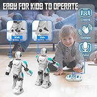 Vista 12 de STEMTRON Juguetes robot para niños, robot programable de control remoto con detección de gestos, control de voz y cara LED, 15 3/4 pulgadas (azul)