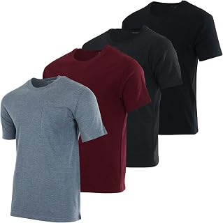 4 Pack: Men's Cotton Performance Short Sleeve Crew Neck Pocket T-Shirt Athletic Top (Available in Big & Tall)