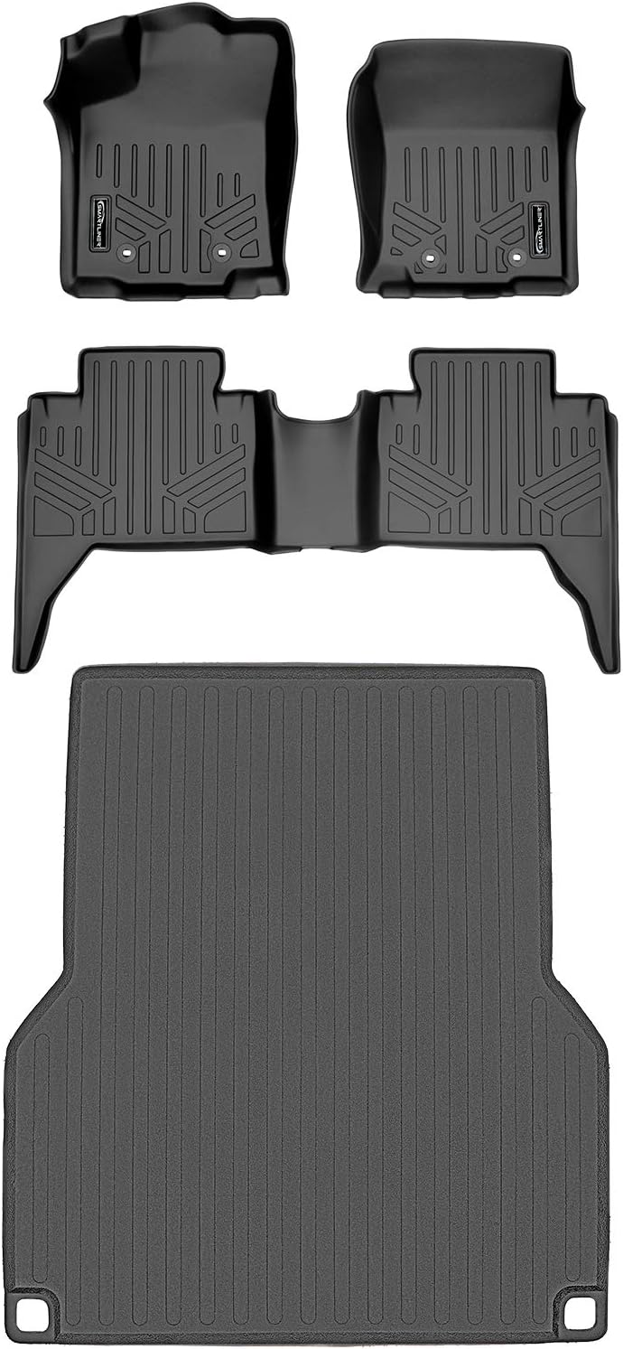 SMARTLINER Floor Mats 2 Rows and Truck Bed Liner Set Compatible with 2018-2023 Toyota Tacoma