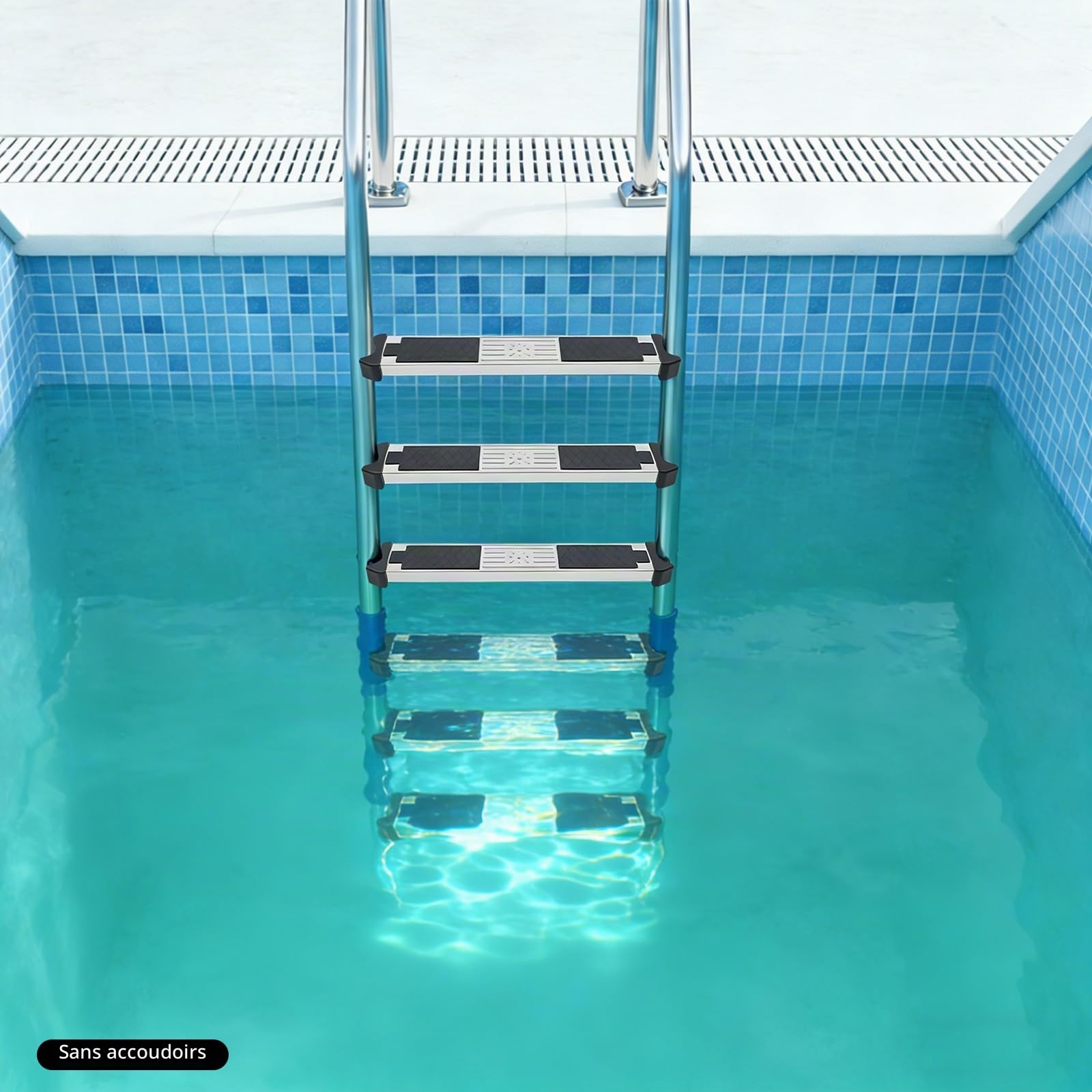 Lot de 6 marches de rechange pour échelle de piscine en acier inoxydable avec coussinet en caoutchouc antidérapant et vis, pour piscines encastrées, piscines hors-sol et spas, capacité de 150 kg, 49,3