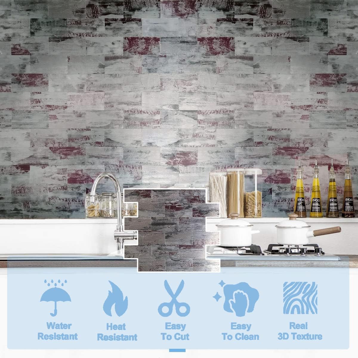 XUANINY 10-Sheet Peel and Stick Tile Backsplash Subway Self-Adhesive Metal Wood Tile Aluminum Wall Sticker, Stick on Kitchen Backplash, Bathroom Vanities (12"x12") (10, Metal Wood Grain)