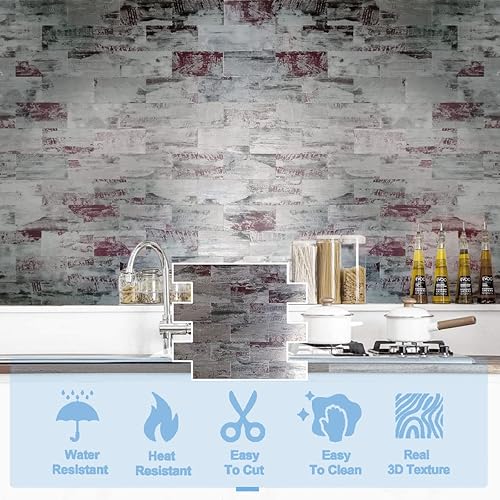 Miniatura 3 de XUANINY 10 hojas de azulejos autoadhesivos para salpicaduras de muro, azulejos de metal y madera, de aluminio, para pegar en la cocina, tocadores de