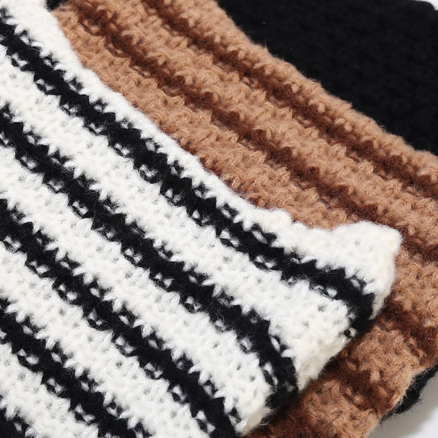 Women Striped Beanie Hat with Little Devil Horn Winter Warm Cap Cute Cat Ears Knitted Hat Fall - Image 4