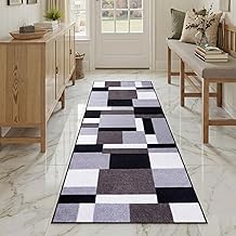 Fit Even Kilas Runner Rug – Washable Hallway Carpet Runners, Non-Slip Floor Mats for Kitchen, Living Room, Corridor, Entryway, Door Entrances (Grey&Black, 80 x 300 cm)