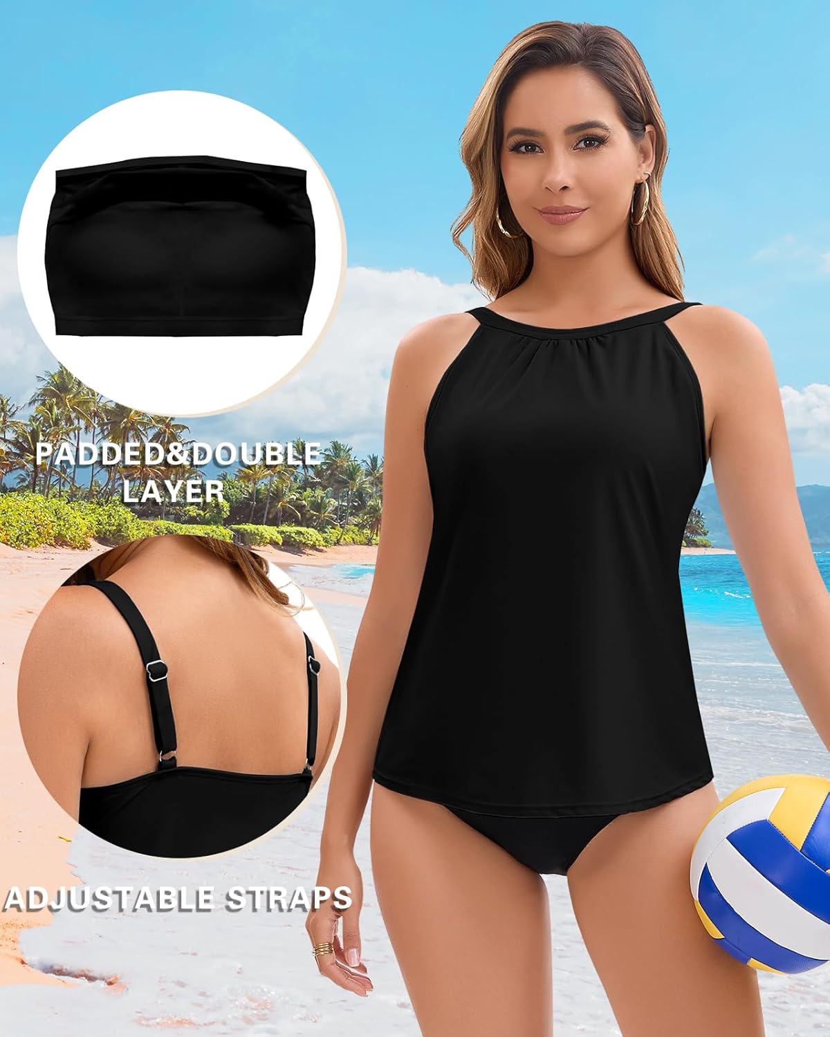 WOWENY High Neck Tankini Tops for Women Halter Flowy Sleeveless Bathing Suits Modest Swimsuit Top No Bottom - Image 6