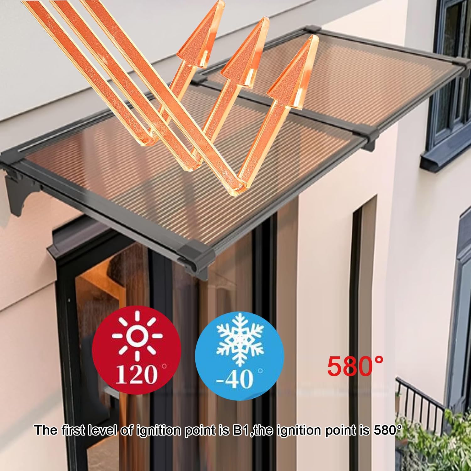 Finestre e porte esterne UV pioggia ow sole proteggere foglio sporgenza baldacchino casa sopra porta ingresso Oude/patio/veranda/terrazza UPF 50+ (140 x 200 cm)