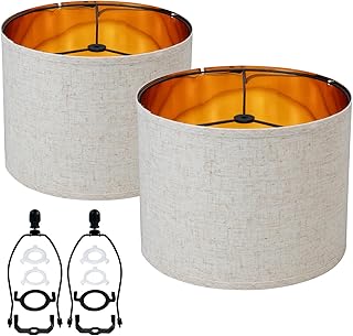 White Linen Decorative Large Lampshades Set Of 2 Fabric Shades,Drum 12 Inches For Table Lamp, Floor Lamp, Pendant Light,Floor Lamp,Farmhouse Lamp,Lamp Shade Harp Holder Included