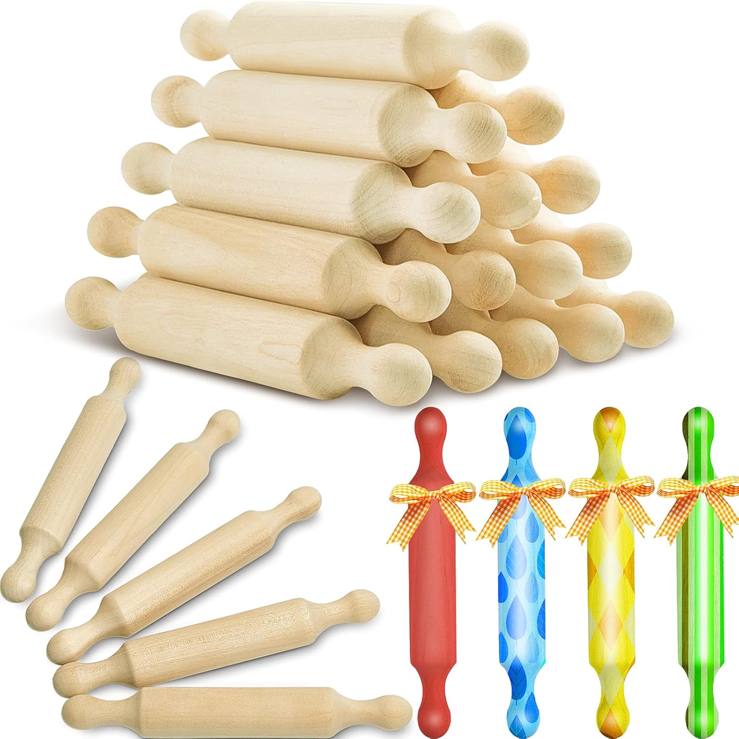Suclain Wooden Mini Rolling Pin Long Kitchen Baking Small Dough Rolling Pin for Children Fondant Pastry Pizza Crafting and Imaginative Play for Halloween and Christmas Presents (10 Pieces,6 Inches): Home & Kitchen