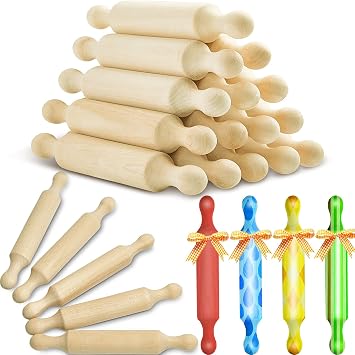 Suclain 15 Pcs Wooden Mini Rolling Pin Long Kitchen Baking Small Dough Rolling Pin for Children Fondant Pastry Pizza Crafting and Imaginative Play for Halloween and Christmas Presents 7 Inches