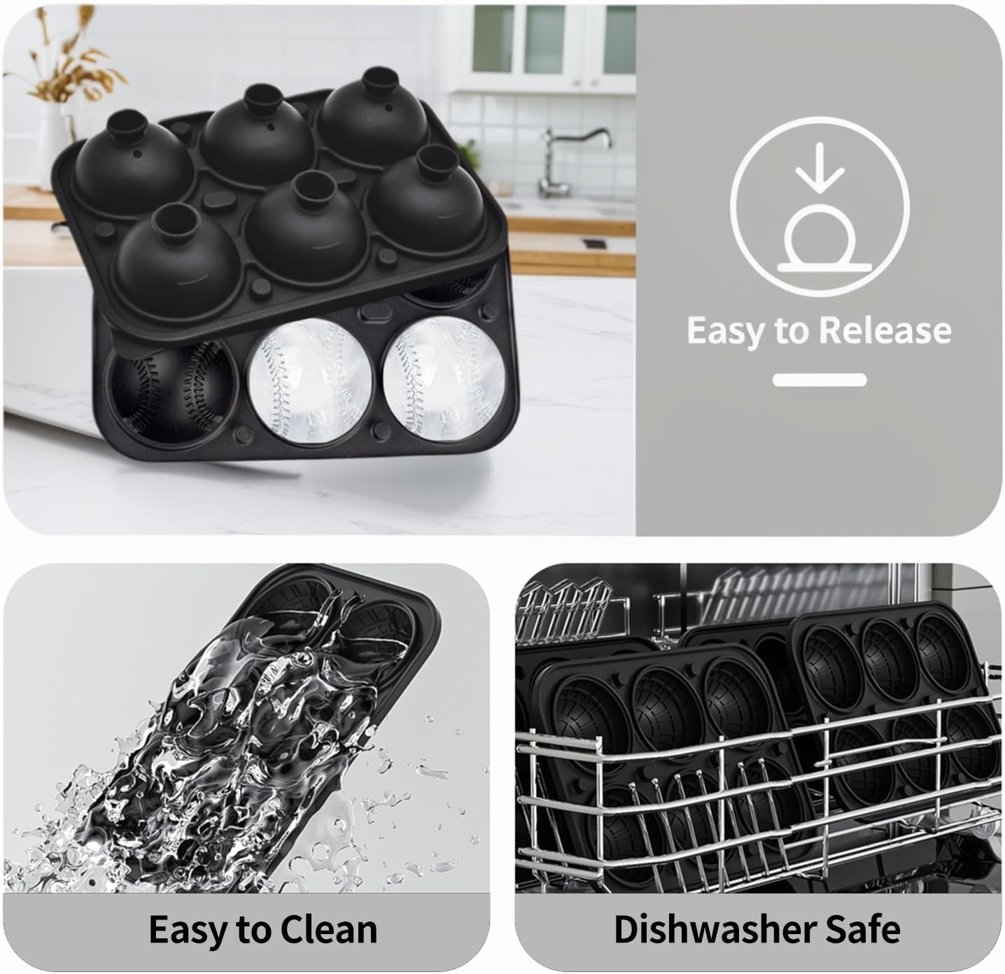 6-Cavity Large Baseball Ice Cube Tray with Bottle Opener for Baseball Fans