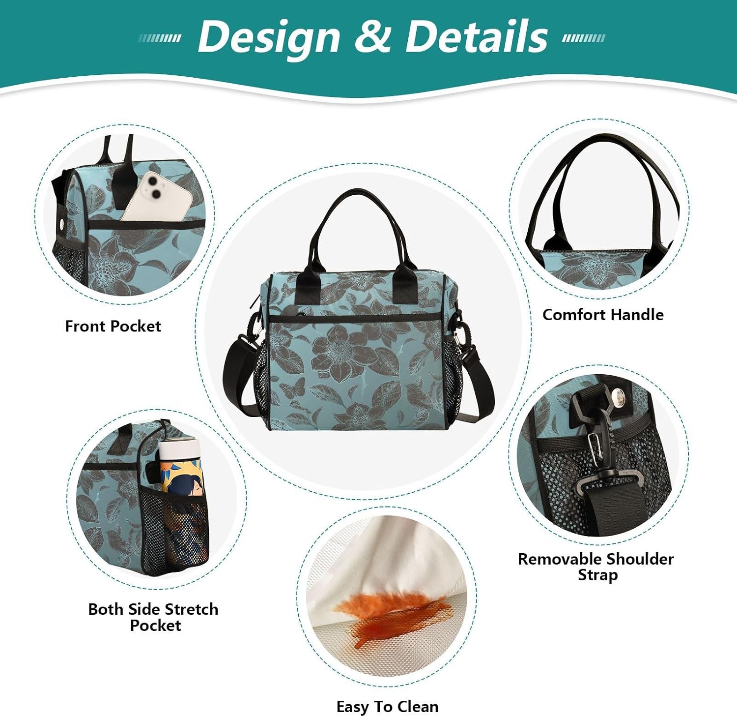 Portable Lunch Bag with Detachable Shoulder Strap Insulated & Water Resistant for Picnics and Hiking