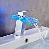 Waterfall Tap Led, Colour Changing LED Light Bathroom Waterfall Sink Taps, Brass Hot and Cold Basin Sink Mixer Tap, Single Handle Single Hole Bathroom Tap Faucet,Black