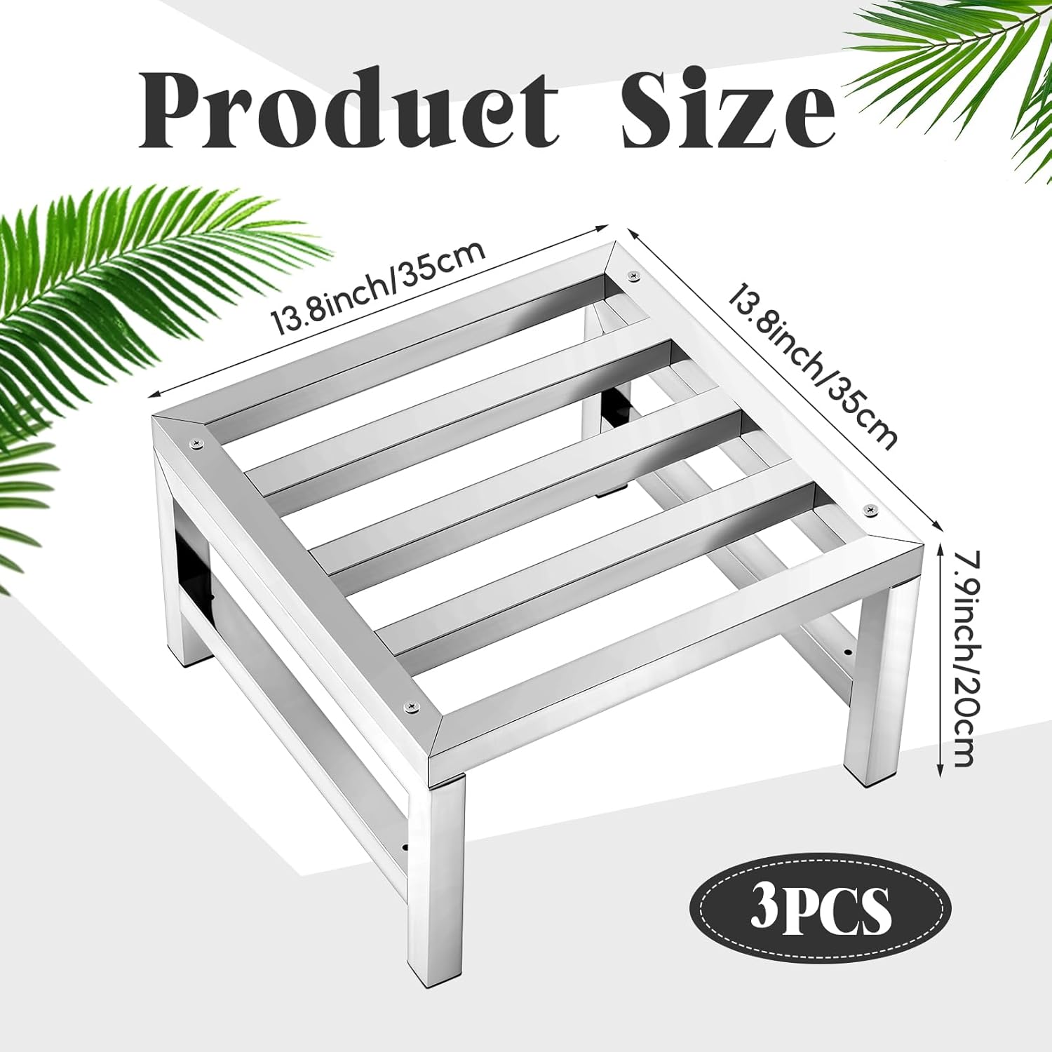 3 Pack Dunnage Rack 13.8" Long x 13.8" Wide, 7.9" Height Stainless Steel Dunnage Rack 2000+ Pound Capacity Storage Commercial Food Service Storage in Restaurant Kitchens Shop