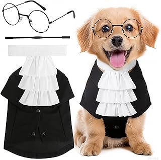 4 Pcs Judge Costume Set Include Dog Judge Robe Adjustable False Collar Anti-Slip Rope and Glasses,Halloween Judges Costume Accessory for Dogs Cats Holiday Halloween Cosplay,Black,Small