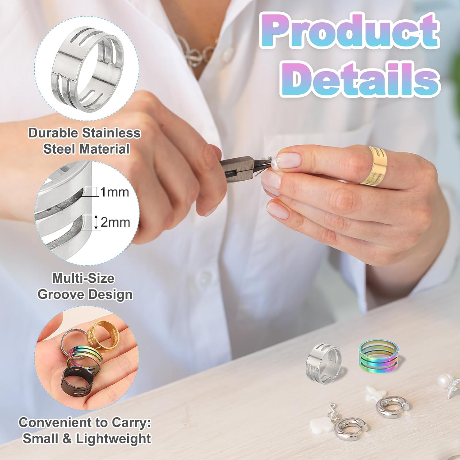 MECCANIXITY Jump Ring Opening Tool, 19mm Stainless Steel Jump Ring Opener Circle Split Opening Closing Finger Tool for Jewelry Making Supplies Craft Projects(Silver Black, Pack of 2)