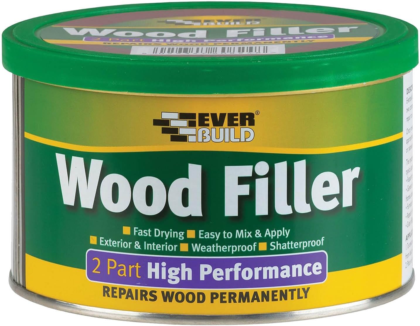 Everbuild 2-Part High Performance Wood Filler – Fast Drying – Weatherproof – Easy to Mix and Apply – Redwood – 500g