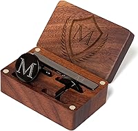 Personalized Men's Initial Cufflinks & Tie Clip A-Z Black Stainless Steel Wedding Set with Engraved Walnut Wood Box