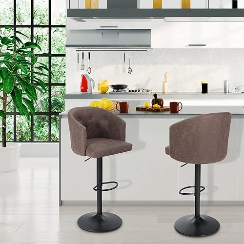 Miniatura 7 de HERAS PALACE Taburetes de bar giratorios altura de mostrador con reposabrazos y respaldo taburete de bar moderno de piel sintética ajustable para