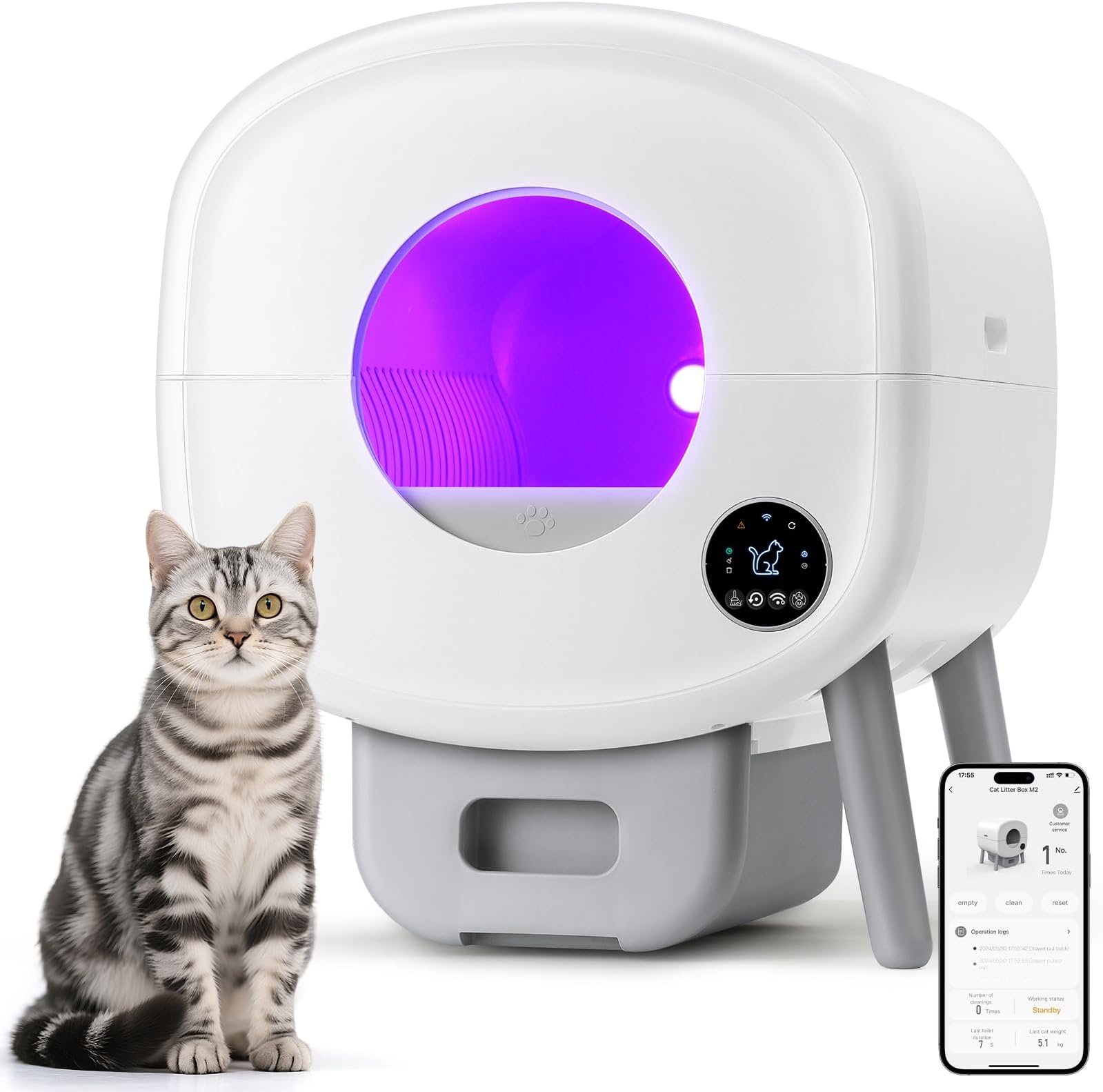 TAYACICY Self Cleaning Litter Box,Large Capacity Automatic Cat Litter Box Self Cleaning for Multiple Cats with App Control and Safety Protection,2 Roll Litter Bags,White