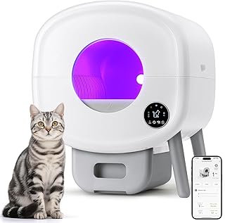 Self Cleaning Litter Box,Large Capacity Automatic Cat Litter Box Self Cleaning for Multiple Cats with App Control and Safety Protection,2 Roll Litter Bags,White