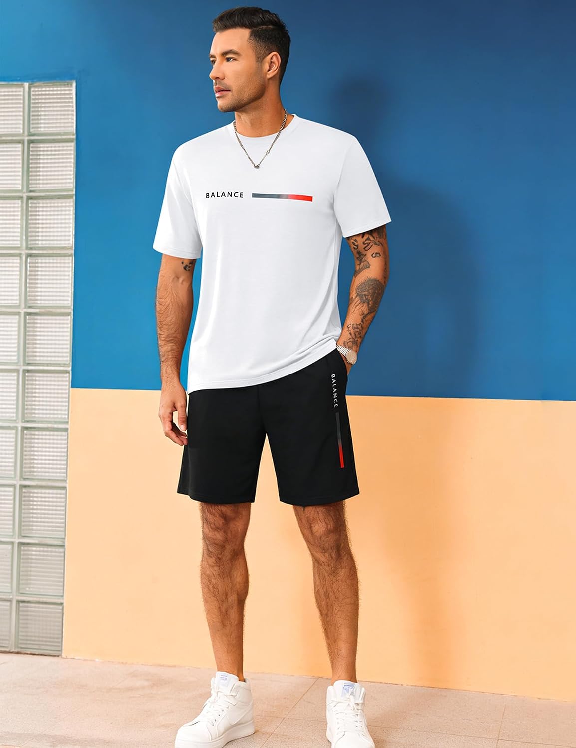 LecGee Men's Letter Graphic Print T Shirts Short Sleeve Top & Shorts Tropical Casual Fashion Tracksuit image 3