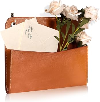Wall Mount Brown PU Leather Letter Holder 9.8" x 7.7" x 1.4" Mail Holder Vintage Wall File Organizer 2 Ring Binder Hanging File Holder for Office Home Decor Storage Letter Postcards Bill Flowers
