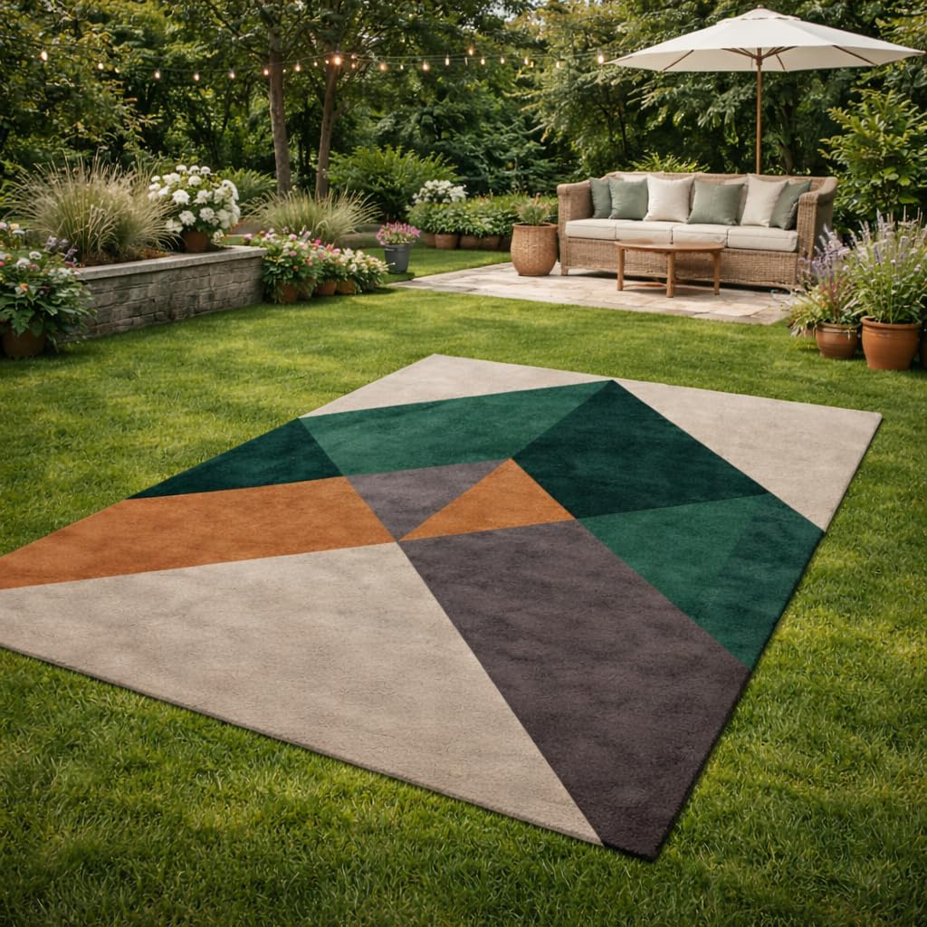 Hand-Tufted Wool Area Rug 7x10, Multicolor Geometric Modern Carpet for Living Room Bedroom, Soft Durable Decorative Floor Rug