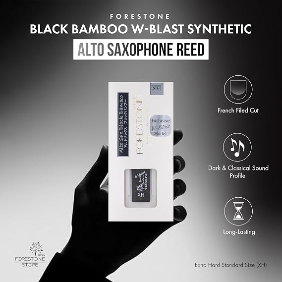 Forestone Black Bamboo W-Blast Synthetic Alto Saxophone Reed with Bamboo Fiber and Carbon Blend, French Filed Cut with Dark, Classical Sound Profile - Long-Lasting - Made in Japan Extra Hard (XH)