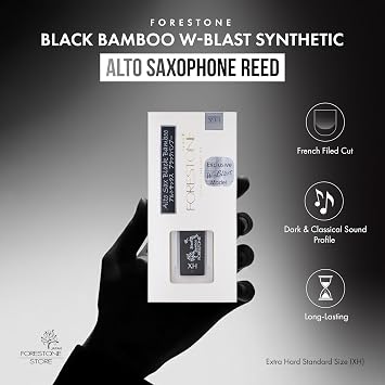 Forestone Black Bamboo W-Blast Synthetic Alto Saxophone Reed with Bamboo Fiber and Carbon Blend, French Filed Cut with Dark, Classical Sound Profile - Long-Lasting - Made in Japan Extra Hard (XH)