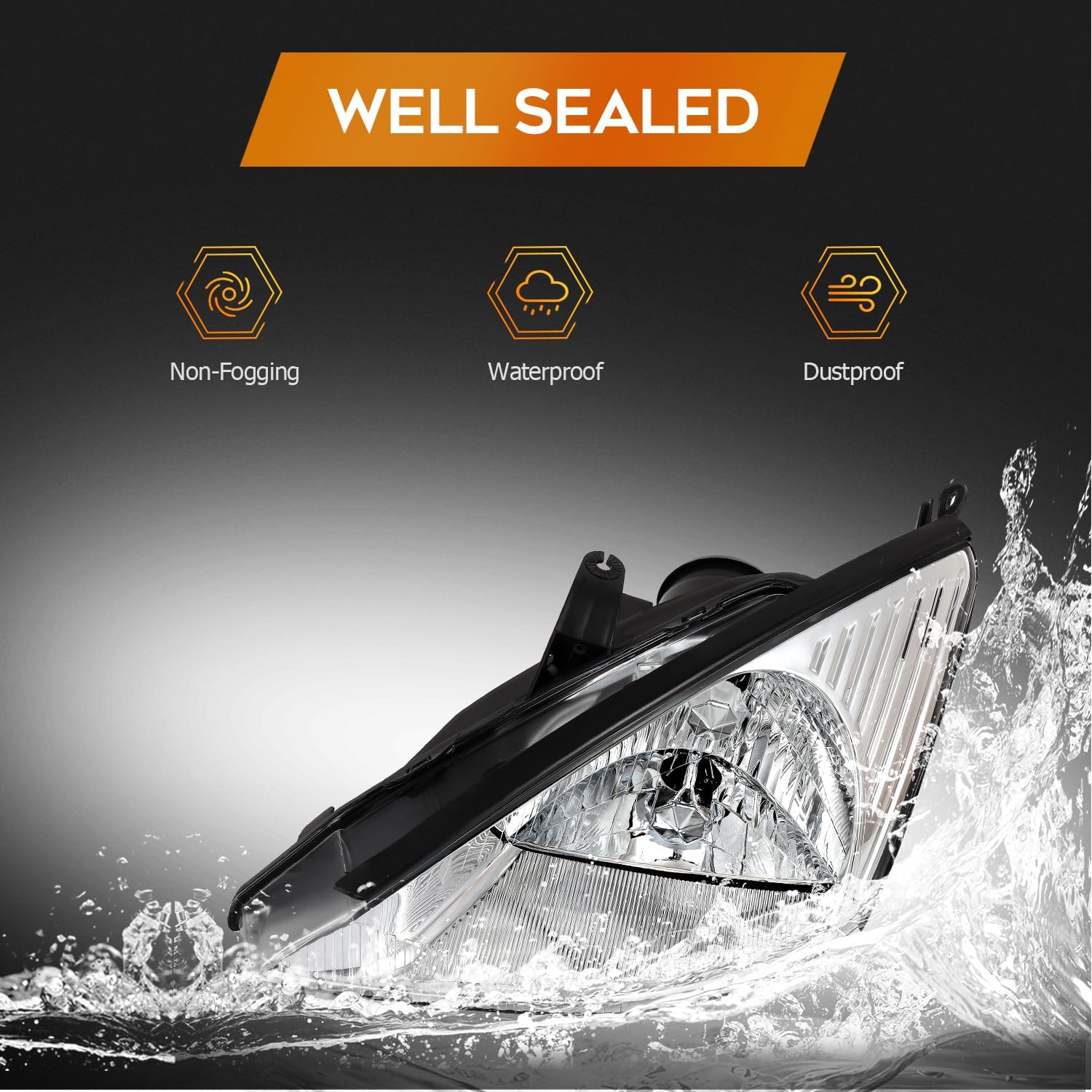 Headlight Assembly Compatible with 2000-2004 For FORD FOCUS Chrome Housing Amber Reflector Driver and Passenger Side Headlamp 3S4Z13008CD 3S4Z13008CC 3S4Z13008AD 3S4Z13008AC