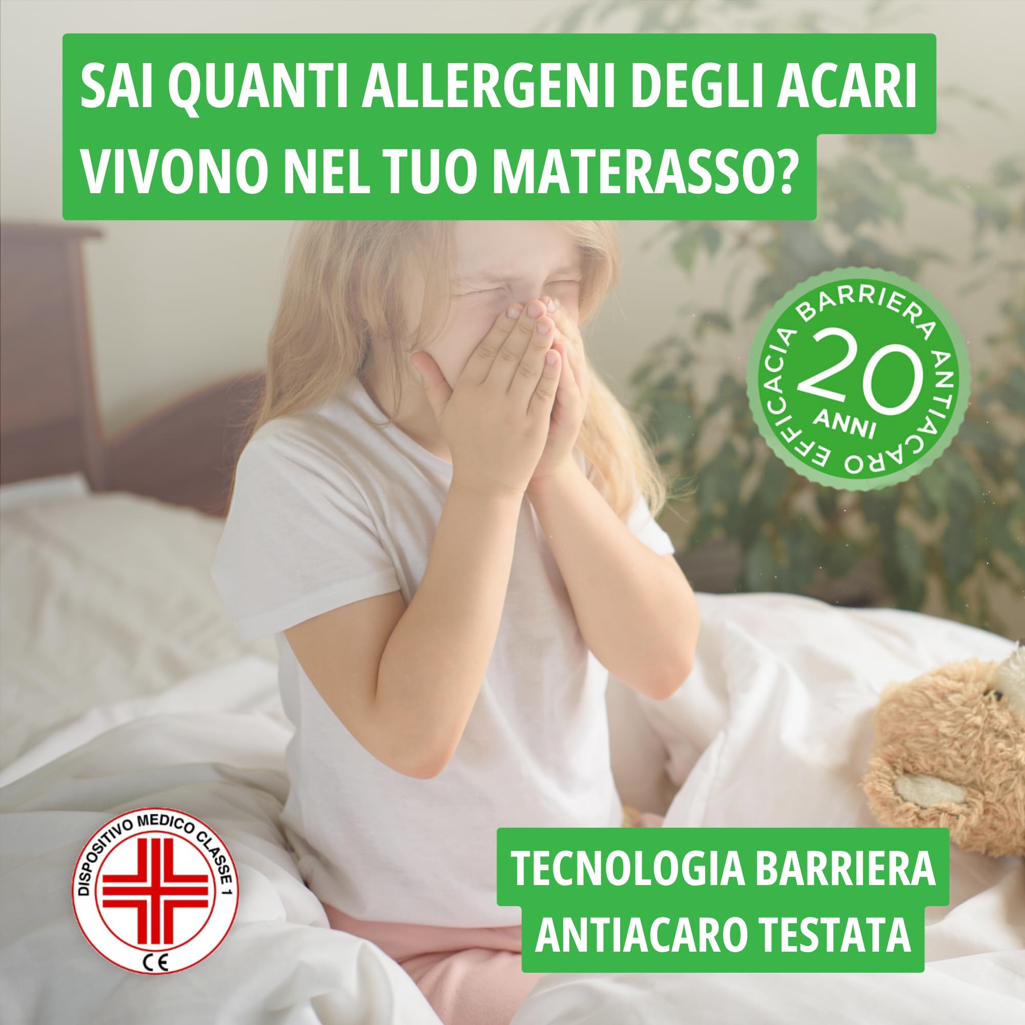 Allergosystem Copricuscino Antiacaro - Federa Cuscino Letto Cotone 50x80cm - Dispositivo Medico Antiacaro e Anallergico MADE IN ITALY - Linea Cotone (50x80cm)