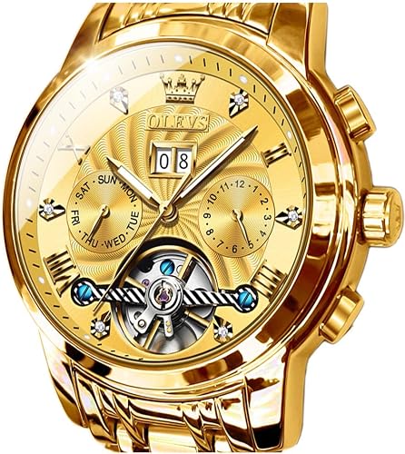 OLEVS Men Automatic Watch Skeleton 5 Hands Mechanical Classic Luxury Multi Calendar Stainless Steel Waterproof Wrist Watch for Men - 87% off
