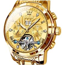 OLEVS Men's Skeleton Watch Automatic Designer Luxury Mechanical Wrist Watch Brown Leather Dress Casual Moon Phase Luminous Waterproof Gold Mechanical Automatic Automatic Wrist Watch