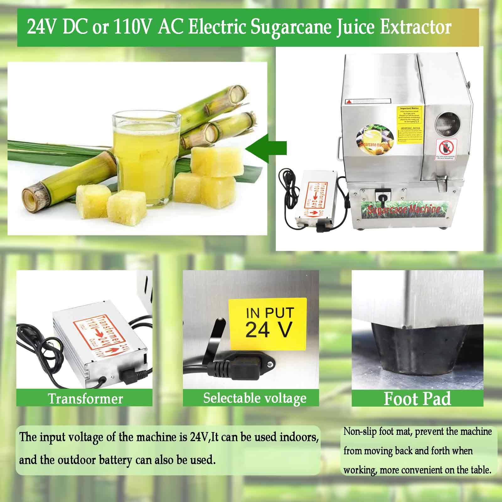 Exprimidor eléctrico vertical de jengibre de caña de azúcar de 110 V/24 V con 4 rodillos, alto rendimiento de jugo, capacidad de trituración de caña de azúcar de 330.7 lbs/H, exprimidor de 4