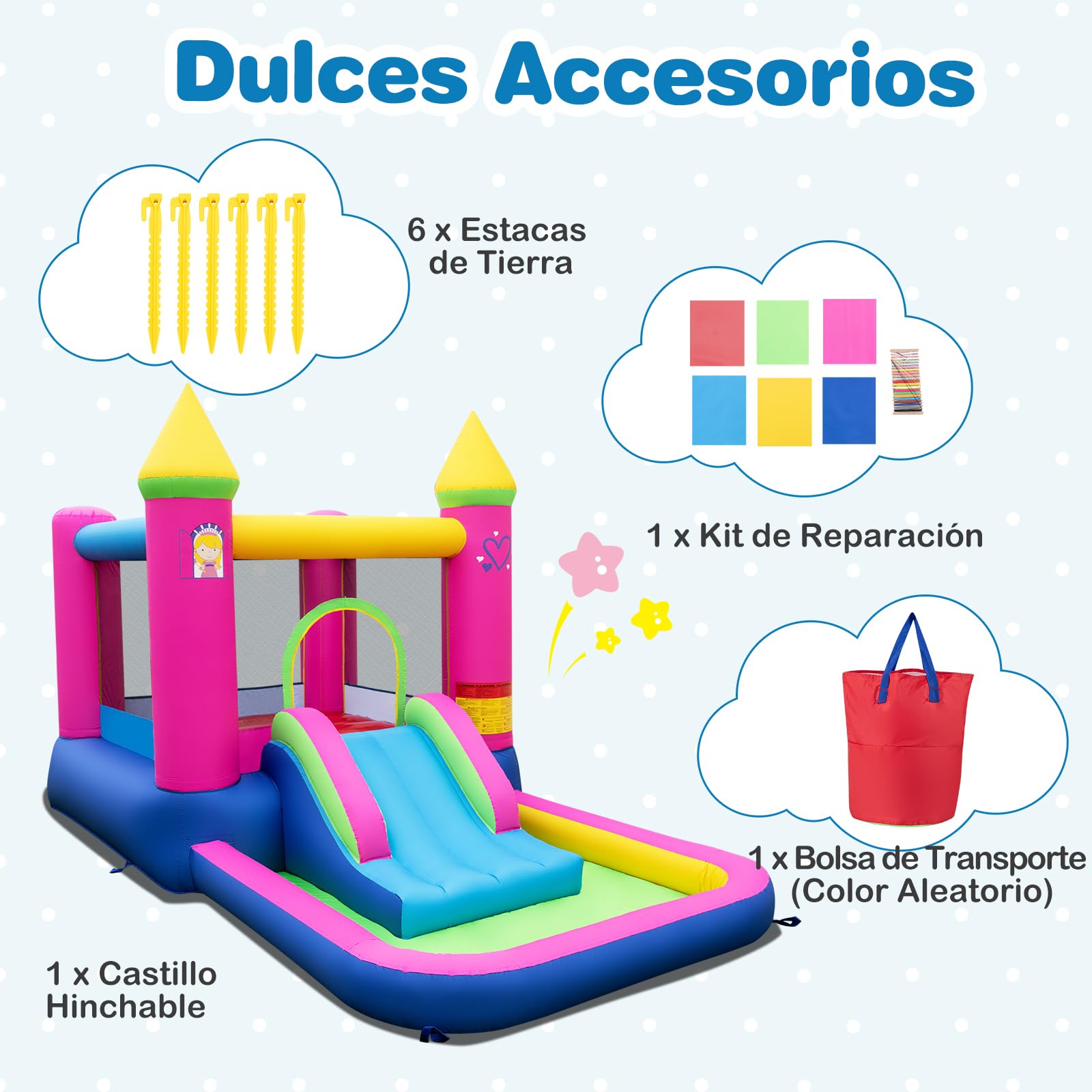 GOPLUS Castillo Inflable Princesa con Tobogán y Piscina de Pelotas
