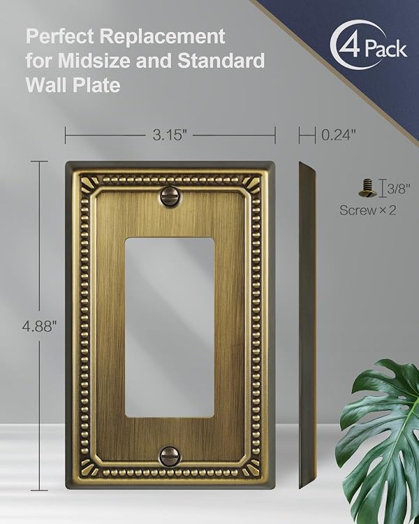 ZILLSEA Metal Wall Plates, Switch Plates and Outlet Covers, Decorative Pearl Design (1 Decorator 4PK, Antique Brass, Midsize) by ZILLSEA - Image 5