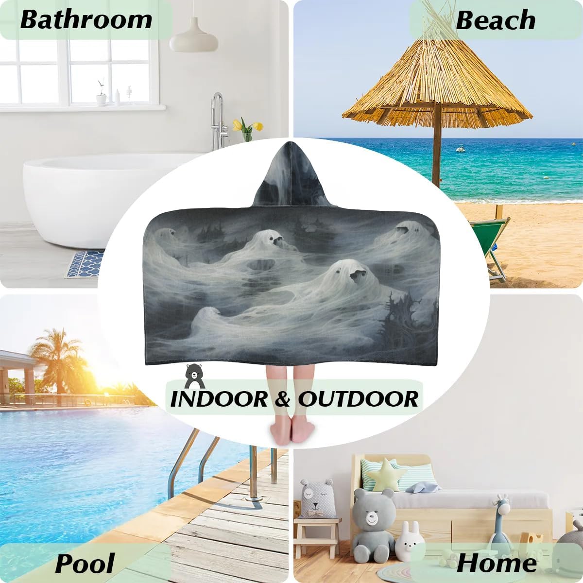 Pardick Halloween Specter Kids Bath Towel Beach Towel with Hood Pool Cover Up for Girls Boys Soft Absorbent Hooded Bath Towel Toddler Towels for Beach, Pool