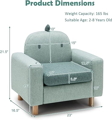Miniatura 3 de Costzon Sofá para niños, sofá de dibujos animados para niños con marco de madera, cojín grueso, sillón infantil para sala de juegos, guardería,